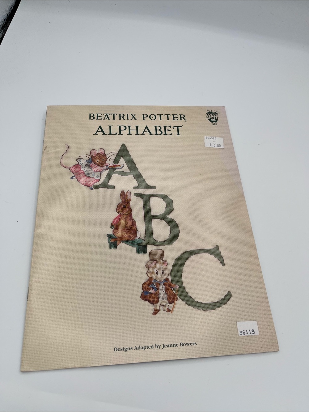 Beatrix Potter Alphabet Cross Stitch Pattern Booklet Vintage Green Apple 593